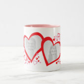 Twee harten valentijn/bruiloft foto's rode roze mo tweekleurige koffiemok (Center)