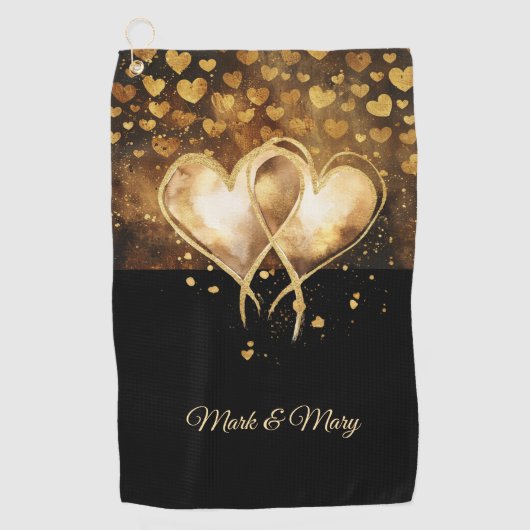 Twee harten van golfer voor bruiloft Valentijnsdag Golfhanddoek (Voorkant)