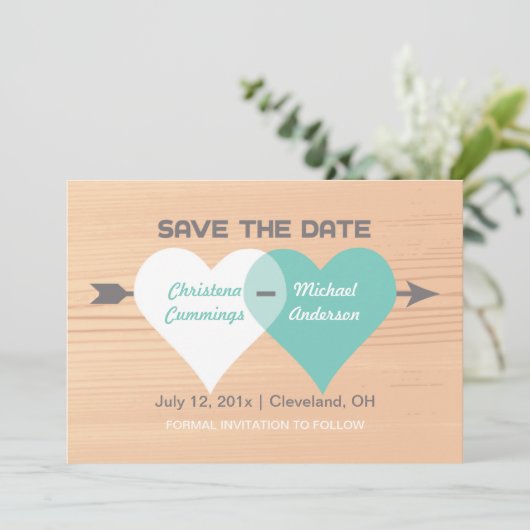 Twee harten verenigd Save the Date Kaart (Staand voorkant)