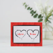 Twee harten Verse Witte Sneeuw Rood Golfmetaal Briefkaart (Staand voorkant)