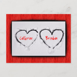 Twee harten Verse Witte Sneeuw Rood Golfmetaal Briefkaart