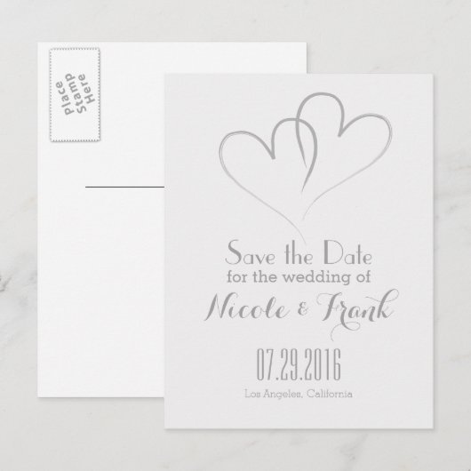 Twee harten verweven Save the Date - Zilver Aankondigingskaart (Voorkant / Achterkant)