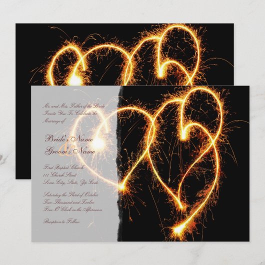 Twee harten vonken Huwelijksuitnodiging Kaart (Voorkant / Achterkant)