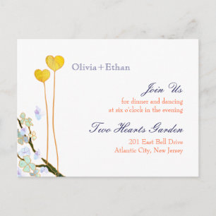 Twee harten Wit-witbruiloft Uitnodiging Briefkaart