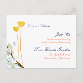 Twee harten Wit-witbruiloft Uitnodiging Briefkaart