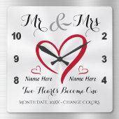 Twee harten worden één meneer en mevrouw Huwelijks Vierkante Klok