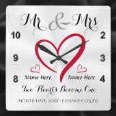 Twee harten worden één meneer en mevrouw Huwelijks Vierkante Klok