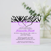 Twee harten Zebra Paarse Vrijgezellenfeest Partij  Kaart (Staand voorkant)