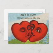 Twee harten zoenen,  Valentijnsdag Briefkaart (Voorkant / Achterkant)