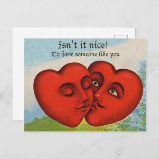 Twee harten zoenen,  Valentijnsdag Briefkaart (Voorkant / Achterkant)