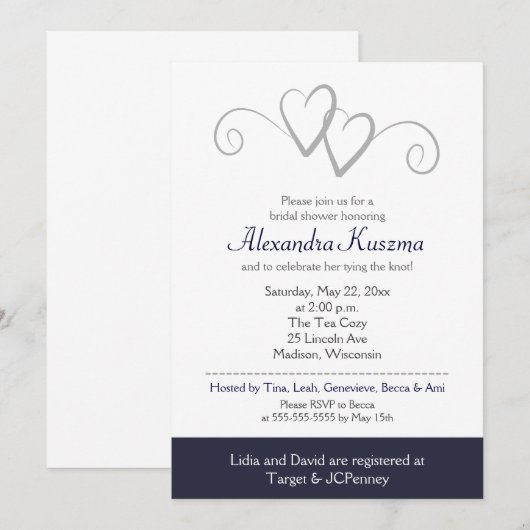 Twee hartenmarinescheepvaart en zilverbridal Showe Kaart (Voorkant / Achterkant)