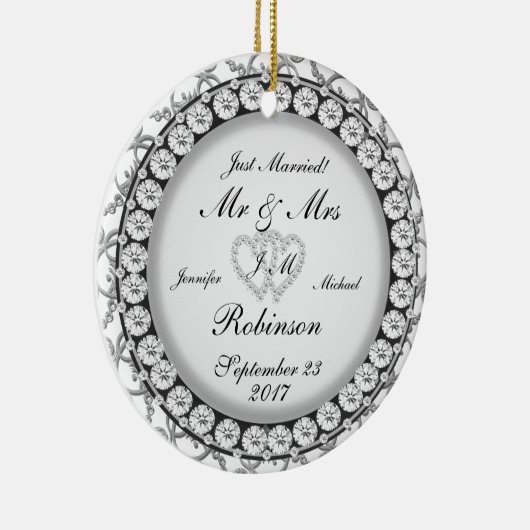 Twee hartenmonogram weddenschap keramisch ornament (Rechts)