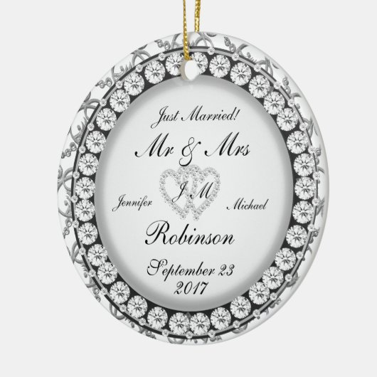 Twee hartenmonogram weddenschap keramisch ornament (Links)