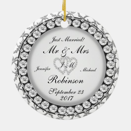 Twee hartenmonogram weddenschap keramisch ornament (Achterkant)