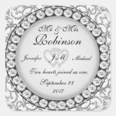 Twee hartenmonogram weddenschap vierkante sticker (Voorkant)