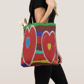 Twee hartjes strepen en tekst tote bag (Dichtbij)
