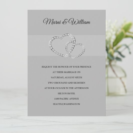 Twee Hartjes Trouw Uitnodiging (Staand voorkant)