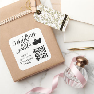 Twee Hartjes Trouwwebsite QR-code Vierkante Sticker