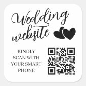 Twee Hartjes Trouwwebsite QR-code Vierkante Sticker (Voorkant)