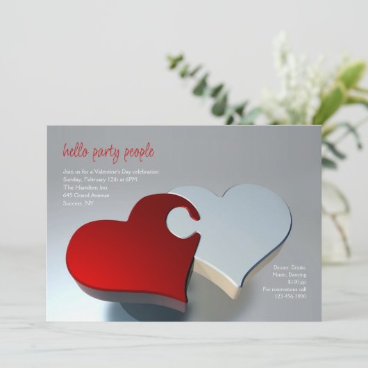 Twee Hartpuzzelstukken Uitnodiging (Staand voorkant)