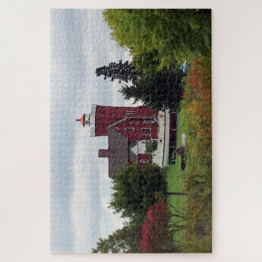 Twee havenvuurtoren en boot legpuzzel (Verticaal)