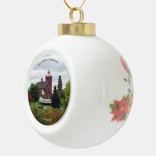 Twee havenvuurtoren en bootversiering keramische bal ornament (Rechts)