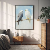 Twee haviken op een tak tegen een heldere hemel poster