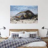 Twee Hawaïaanse Groene Zeeen Schildpadden knuffele Canvas Afdruk (Insitu (Slaapkamer))