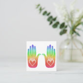 Twee Healing Hands Harten Hamsa Rainbow QR Code Vierkante Visitekaartje (Staand voorkant)