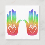 Twee Healing Hands Harten Hamsa Rainbow QR Code Vierkante Visitekaartje (Voorkant)
