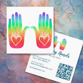 Twee Healing Hands Harten Hamsa Rainbow QR Code Vierkante Visitekaartje