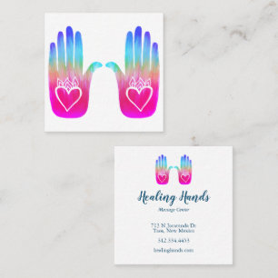 Twee Healing Hands Heart Hamsa Colorful Gepersonal Vierkante Visitekaartje