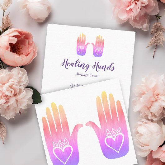 Twee Healing Hands Heart Hamsa Colorful Gepersonal Vierkante Visitekaartje