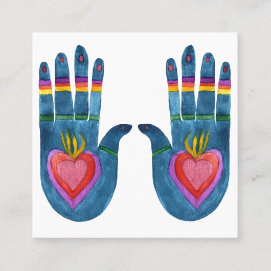 Twee Healing Hands Waterverf Boho QR Code Vierkante Visitekaartje (Voorkant)