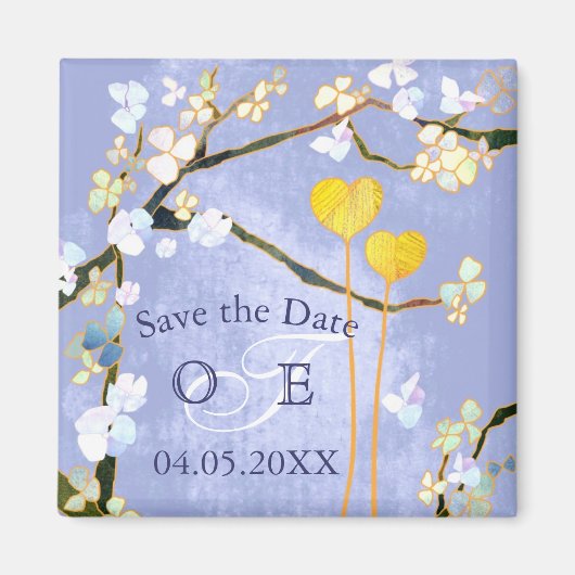Twee Hearts Blue Wedding Save the Date Magneet (Voorkant)