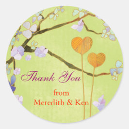 Twee Hearts Spring Green Weddenschap Bedankt Ronde Sticker