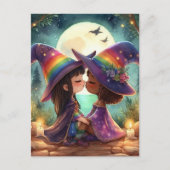 Twee heksen zoenen briefkaart (Voorkant)