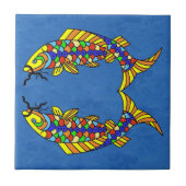 Twee heldere Abstracte Fancy vissen op Deep Blue Tegeltje (Voorkant)