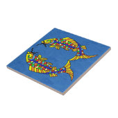 Twee heldere Abstracte Fancy vissen op Deep Blue Tegeltje (Zijkant)