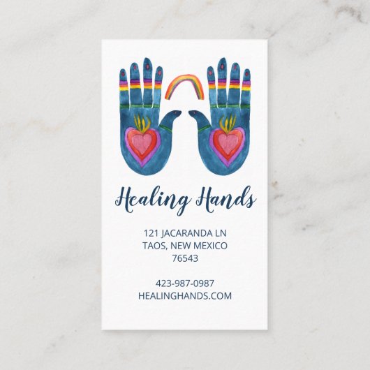 Twee helende handen regenboogWaterverf 5 Klantenkaartje (Achterkant)