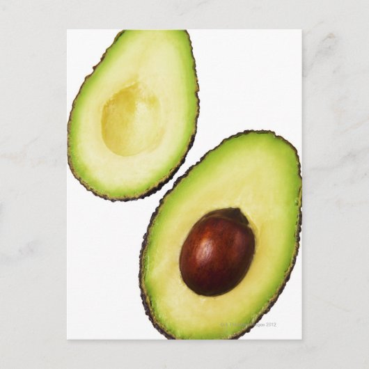 Twee helften van een avocado, wit briefkaart (Voorkant)