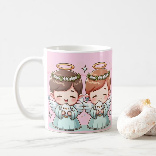Twee hemelse bewakers  koffiemok (Met donut)