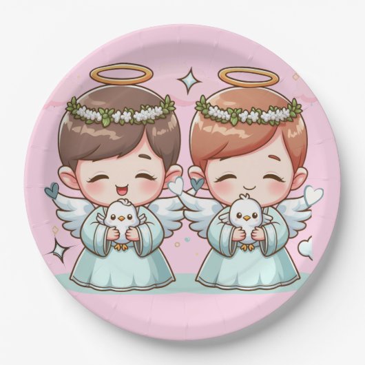 Twee hemelse wachters papieren bordje (Voorkant)