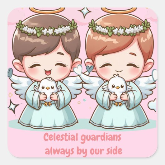Twee hemelse wachters vierkante sticker (Voorkant)