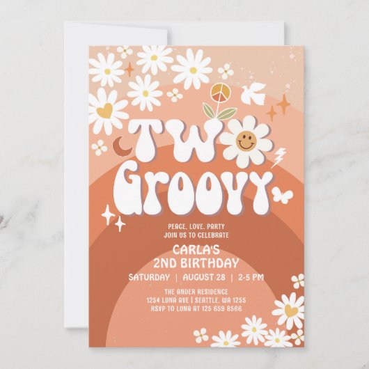 Twee Herfst Groovy Daisy Hippie 2e Retro Verjaarda Kaart (Voorkant)