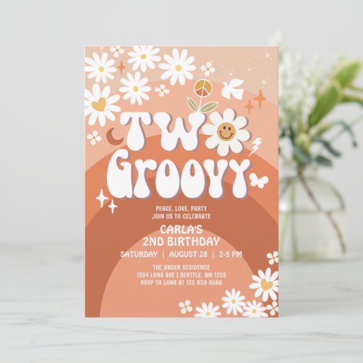 Twee Herfst Groovy Daisy Hippie 2e Retro Verjaarda Kaart (Staand voorkant)