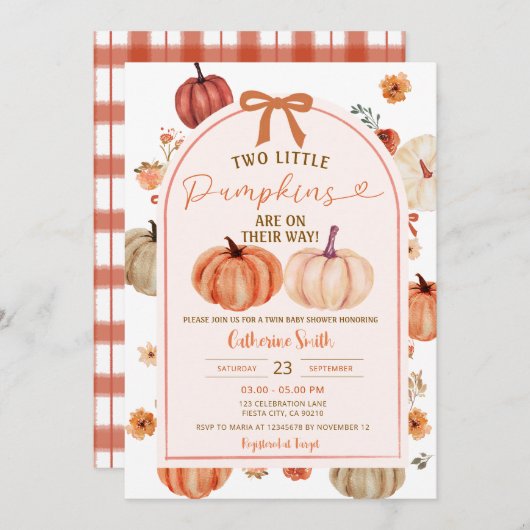 Twee Herfst Herfst Boho pompoen tweeling baby show Kaart (Voorkant / Achterkant)