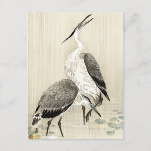Twee Herons in de Regen door Ohara Koson Japans Ku Briefkaart