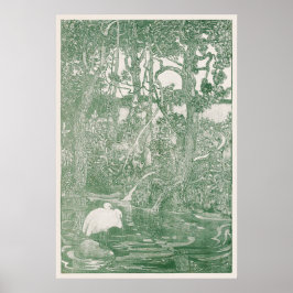 Twee Herons in een Forest Pond Poster