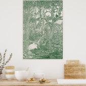 Twee Herons in een Forest Pond Poster (Keuken)